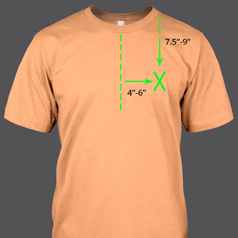 image showing heat transfer placement for embroidery or t-shirt left chest placements