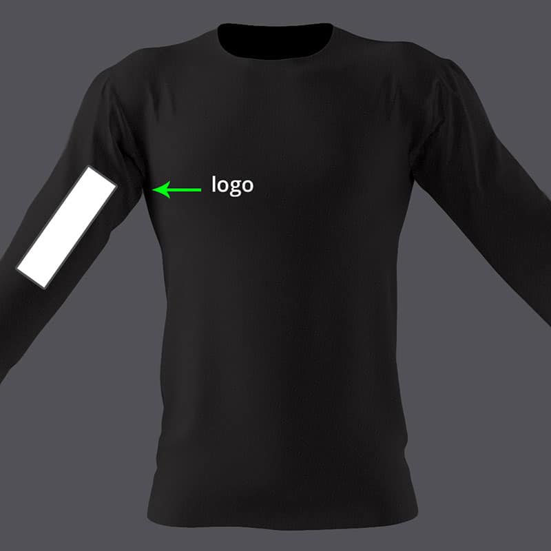 picture of logo placement on long sleeve t-shirts